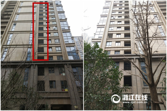 左图为12号楼外景，外立面铝合金百叶窗为新造。右图为未违建楼。.jpg